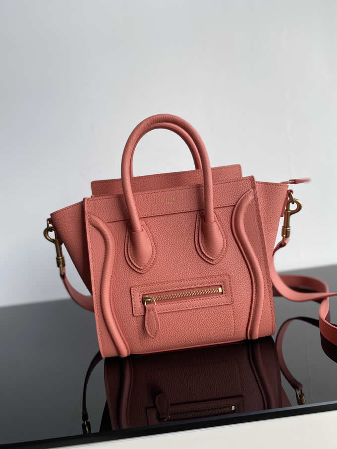 Fake Discount Celine Smiley Bag Luggage Calfskin Portable Pink Messenger Bag